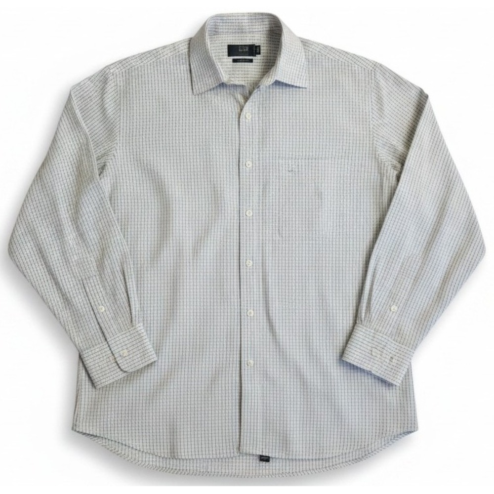 Ike Behar New York Mens 16 34 Button Down Dress Shirt‎ White Check Long Sleeve